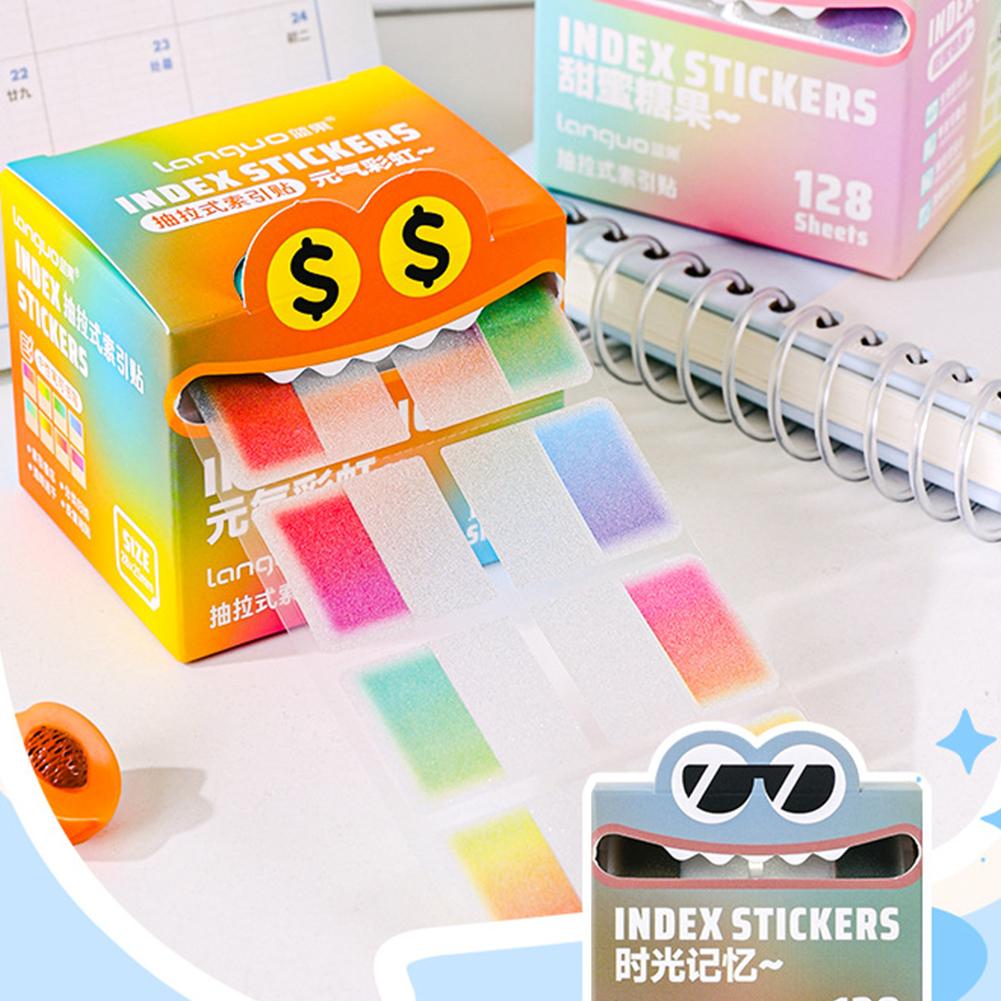 128 Sheets/Roll Pearlescent Transparent Index Sticker Colorful Funny Sticky Notes Marking Note Memo Pad Students Writing Supplies