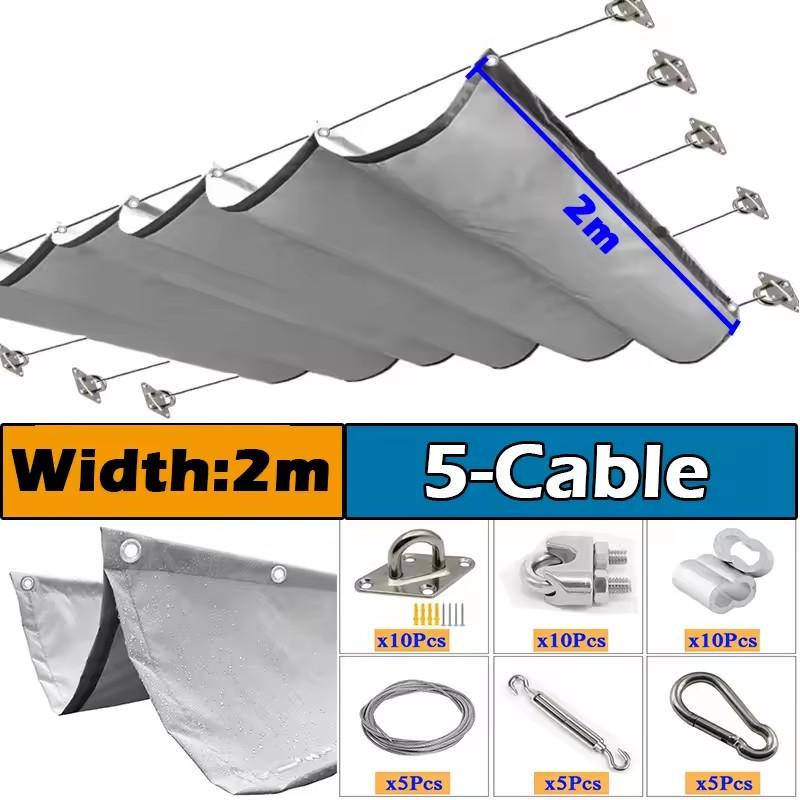 Outdoor Waterproof Perforated Wave Sunshade Sail Patio Pergola Sun Shading Awning Retractable Shading Cover With Accessories