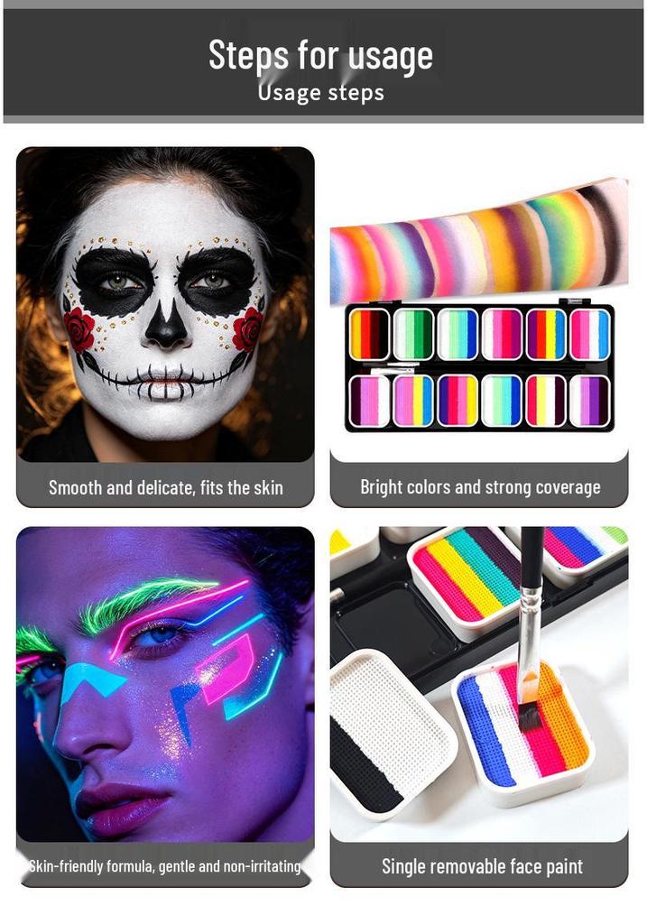12-Color Washable Water-Soluble Face Paint for Kids' Halloween & Stage Makeup