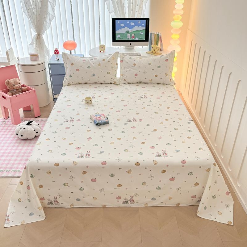 Modern Geometric Plaid Pattern Bed Sheet Set Cute Puppy Printed 100% Cotton Bed Sheets with 2 Pillowcases Home Bedding Set