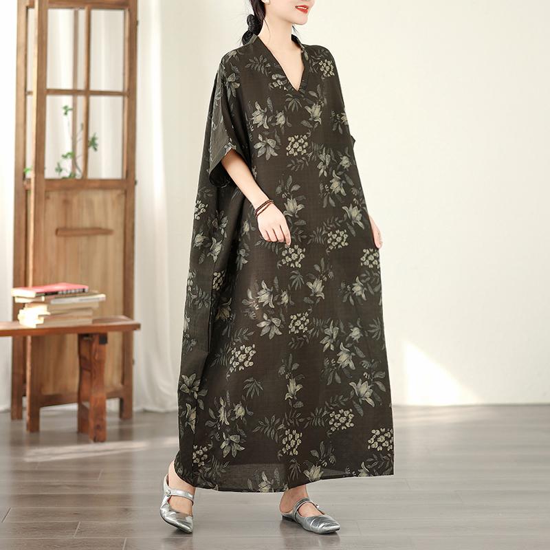DIMANAF New 2026 Women Plus Size Spring Summer Beach Vintage Long Dress Floral Print Loose Oversize Maxi