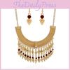 Fashion Tassel Necklace Eardrop Set With Layered Chain And Details Gemstone