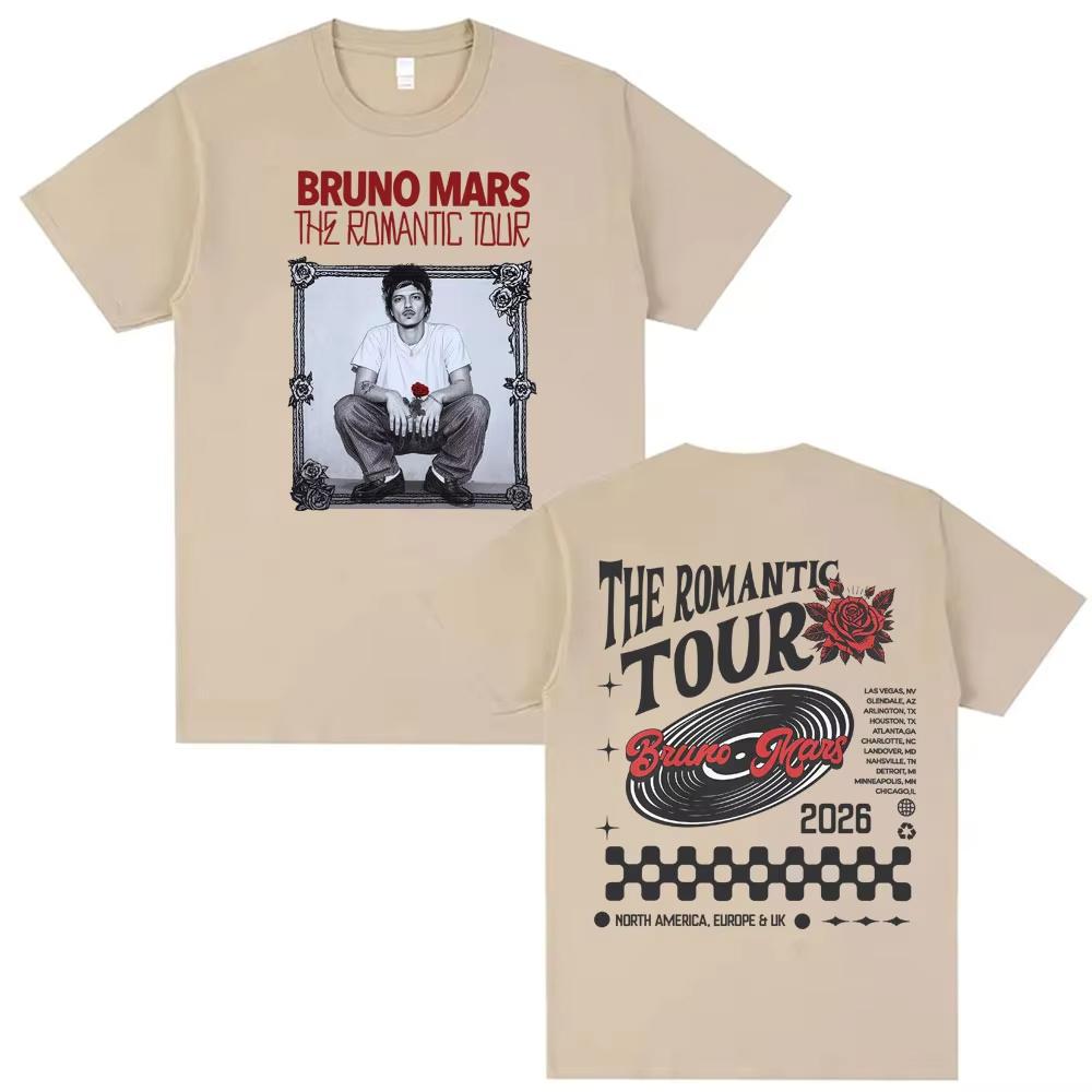 Bruno Mars The Romantic Tour 2026 Double Sided Print T Shirt Men Women Hip Hop Punk Pop Music Tshirts High Quality Cozy T Shirt