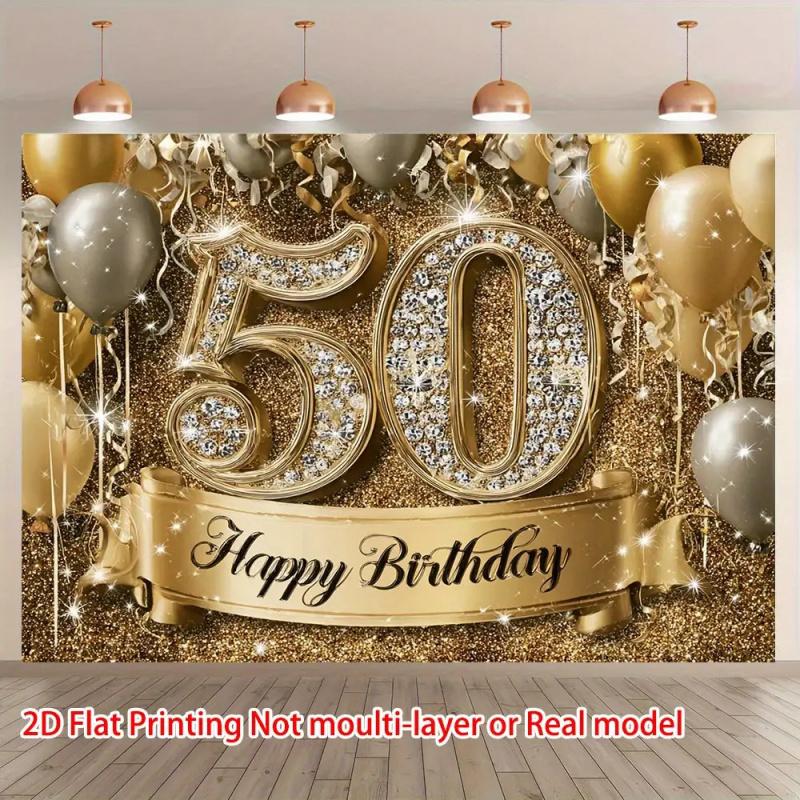1pc, 2Dflat, Luxurious Gold 50th Birthday Banner - Suitable for Home, Room & Party Decorations, Party Decor, wsj