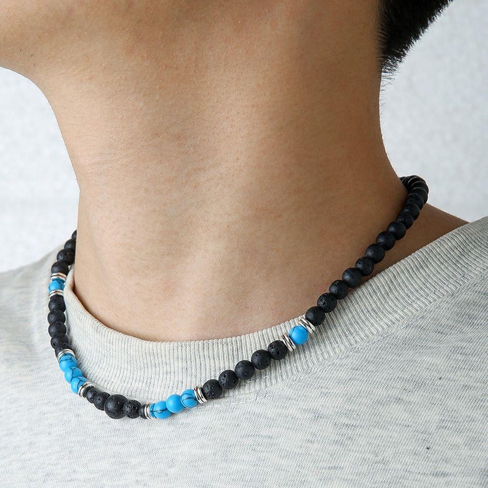 Ethnic Style Turquoise Necklace Men Texture Western Country Necklace Classic Beaded Necklace  Men