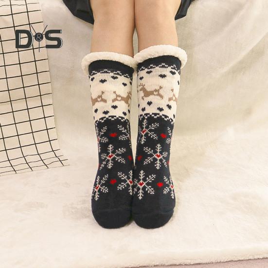 1 pár zimních podlahových ponožek zahuštěné plyšové chmýří, udržení tepla vánoční losí sněhová vločka Potisk noh Teplejší silikonové dno podzim zimní podlahové ponožky