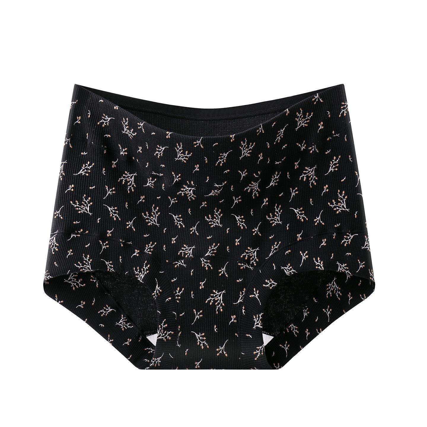 Women s Plus Size Floral Antibacterial Cotton High-Waist Boxer Briefs 2XL (waist 140-160 cm) чёрный