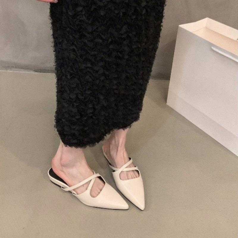 Fashion Women's Sandals Summer 2025 Pointed Toe Ladies Flat Sandals Retro Casual Leather Slides Plus Size 35-40 Mules Female Footwear