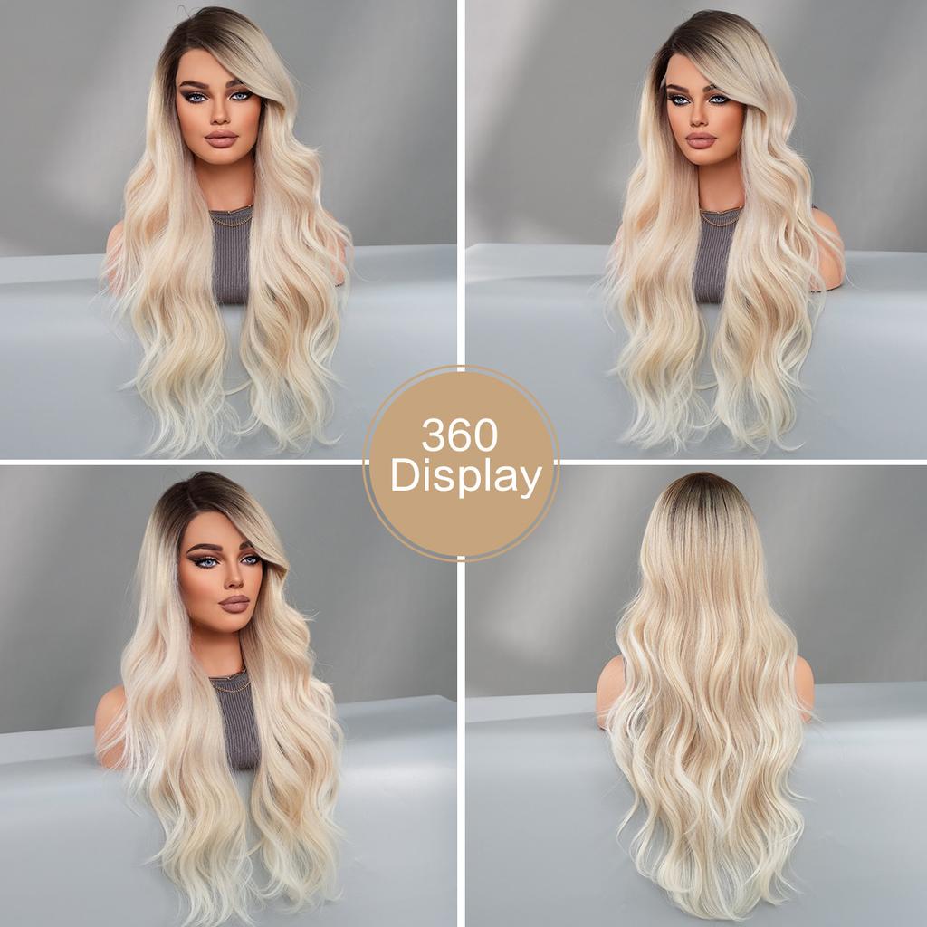 T-part Krajkové paruky Champagne Gold Zvýraznění Vlny Boční body Krajkové paruky Celá pokrývka hlavy