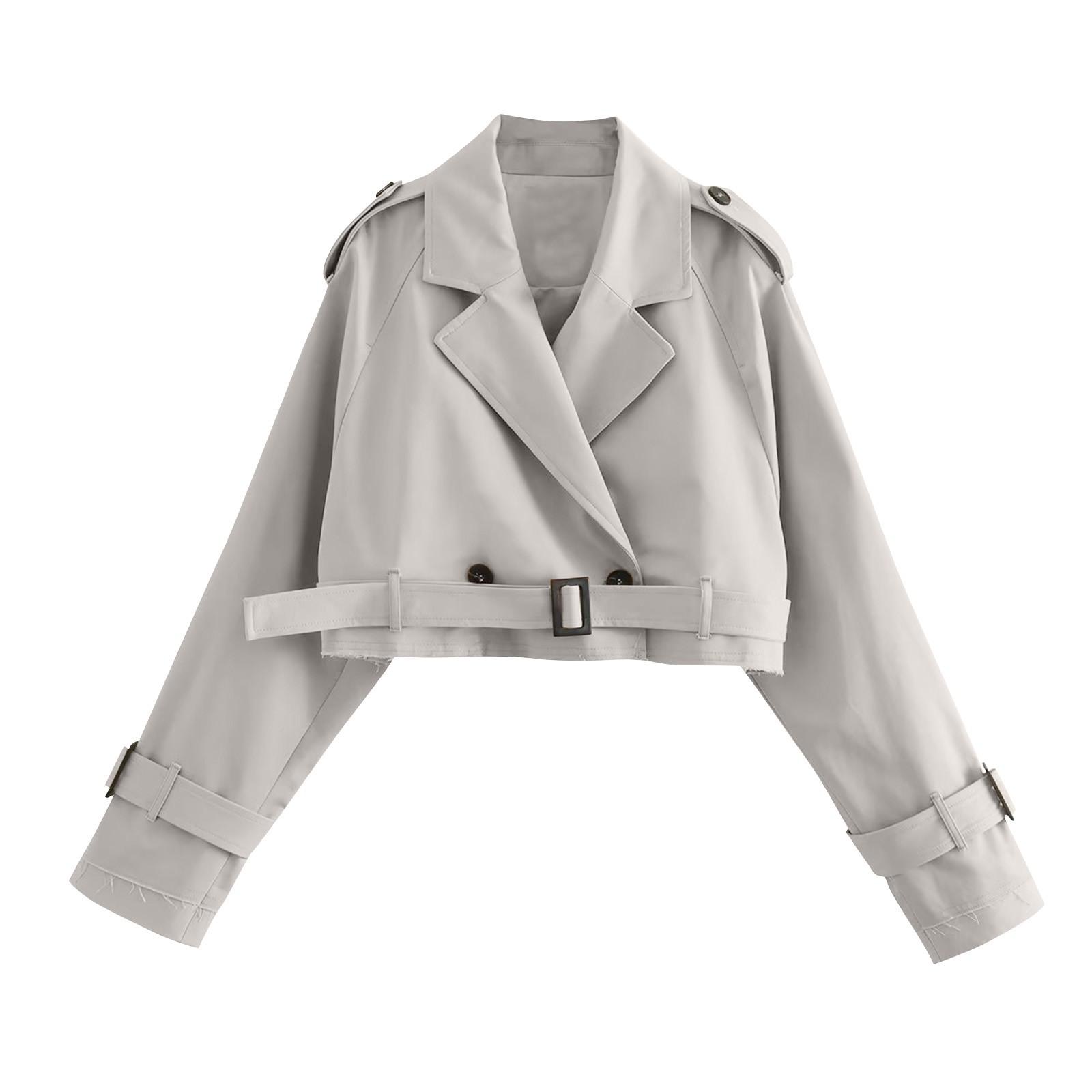 

Женская однотонная короткая ветровка с длинным рукавом на весну и осень XS светло-серый