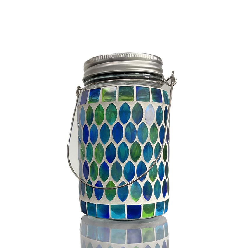 Solar Powered Mosaic Glass Mason Jar Lantern, Colorful Hanging Garden Light, Waterproof Outdoor Decor for Patio Yard