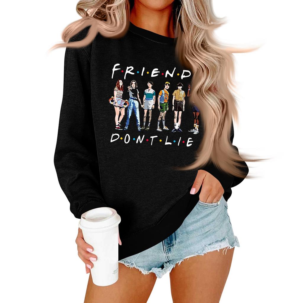 Women's And Men's Unisex Fashion Casual Long-sleeved Loose Printed Round Neck Pullover Hoodie Sweatshirt