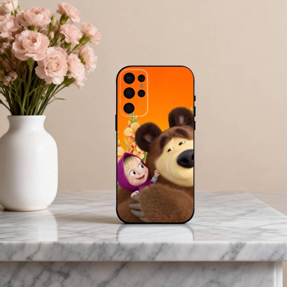 Cute M-Masha and the B-Bears Phone Case For Samsung S25,24,23,22,30,21,10,9,Ultra,Plus,Lite,FE,4,5 G Soft Black Case