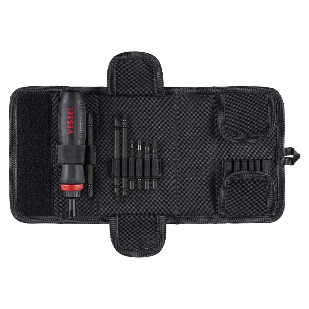 VESSEL Mega Drive Interchangeable Ratchet Screwdriver with 7 Bits and Storage Pouch 900RT-7P