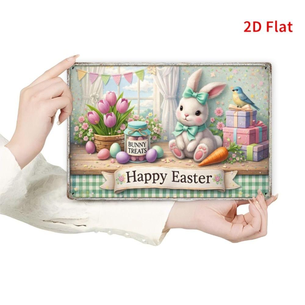 Vintage Metal Tin Sign Easter Bunny with Eggs Wall Decor Home Kitchen 20x30cm