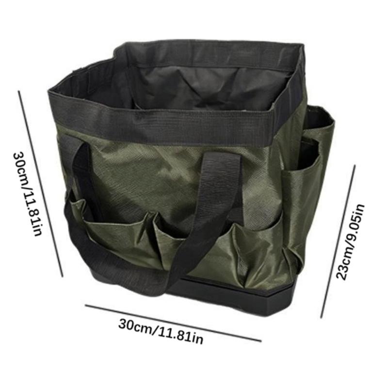 Heavy Duty Fabric Tool Storage Bag With Reinforced Plastic Base & Handle For Garden Home Repair Tool Box Holder