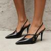 Women Black Pointed Toe High Heel Pumps Slingback Cross Strap Evening Party Shoes Comfortable Ankle Buckle Dress Shoes