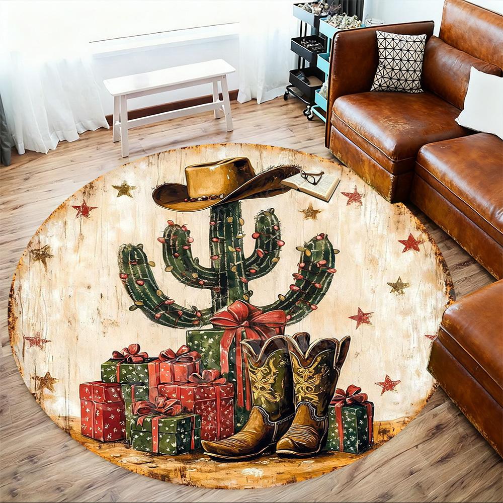 1PC Cactus Cowboy Office Round Area Rug, Under Office Chairs Bedroom Living Room Home Decor,Carpet for Office, -1110214