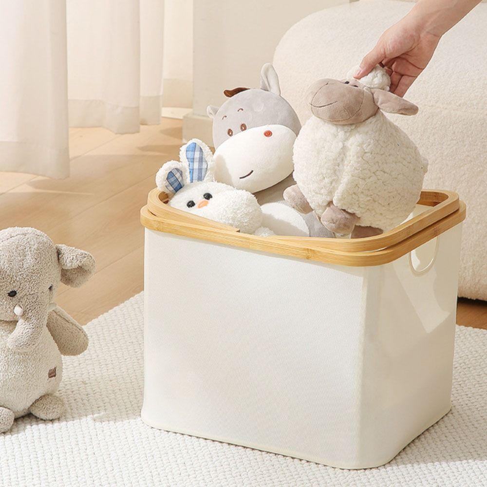 Bamboo Handle Folding Laundry Hamper Oxford Cloth Closet Organizer  Household Use