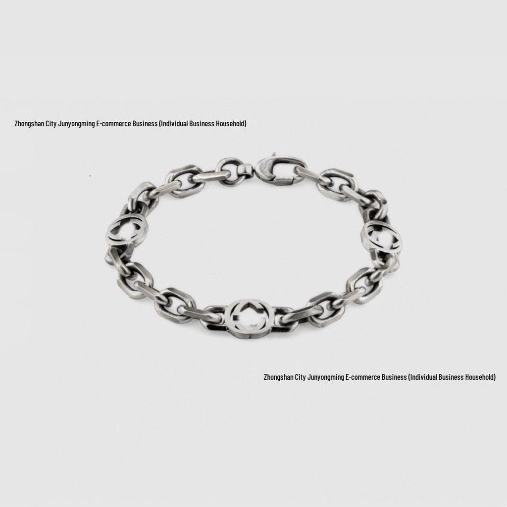 Vintage White Gold Double G Interlocking Bracelet - Women’s Fashionable Cuban Chain Bangle