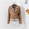 Zipper Short Jacket Lapel Slant Zipper Deerskin Thin Velvet Top Women's Long Sleeves Slim Coat Casual New Fashion Autumn