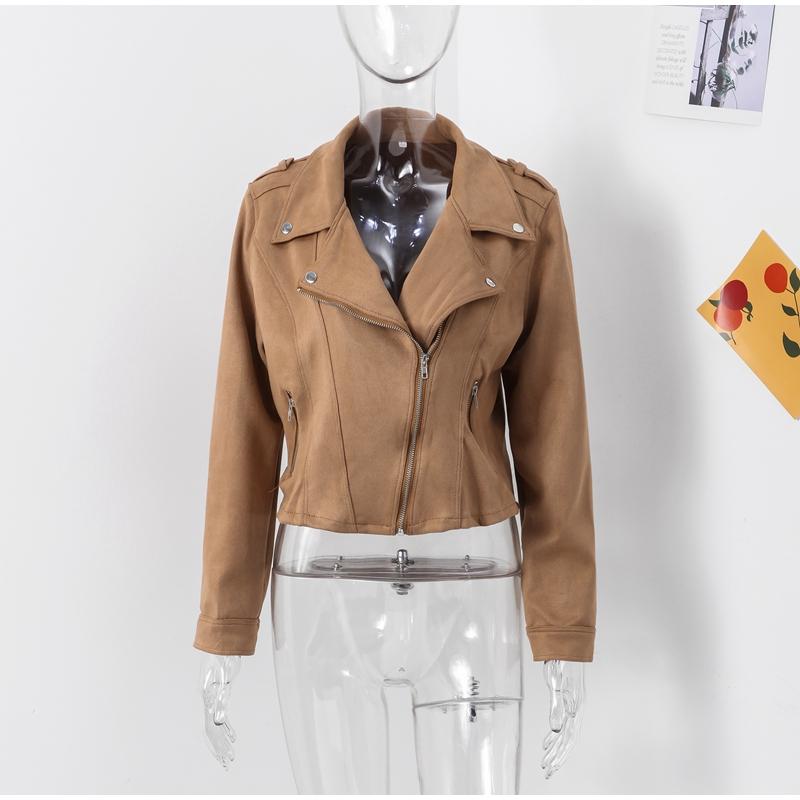 Zipper Short Jacket Lapel Slant Zipper Deerskin Thin Velvet Top Women's Long Sleeves Slim Coat Casual New Fashion Autumn