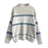 Winter Women Christmas Sweater Half-high Collar Color Matching Snowflake Pattern Long Sleeve Knitwear Thick