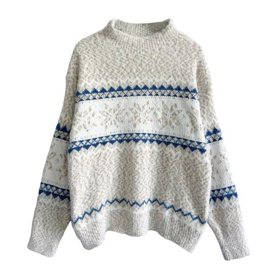 Winter Women Christmas Sweater Half-high Collar Color Matching Snowflake Pattern Long Sleeve Knitwear Thick