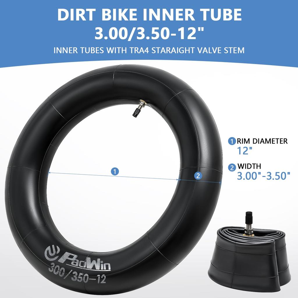 PaoWin Innenreifen mit TR4 Motorrad-Innenreifen Kompatibel mit und Motorrädern 2er-Pack, 3.00-12 Schläuche, Schwerlast, Ventil, 3.00/3.50-12 80/100-12 Schläuche,
