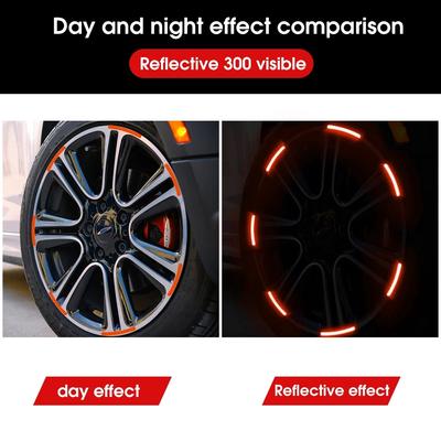 20pcs Wheel Hub Reflective Stickers Anti Scratch Auto Body Decorative Rim Tape Strips Warning Passing FOR Car Motorcycle Bicycle