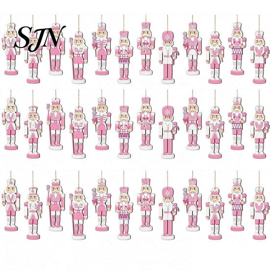Small Wooden Pendants for Christmas Party Pink Nutcracker Hanging Ornaments Tree Decorations, Soldier Decorative Nutcrackers Living Room Home
