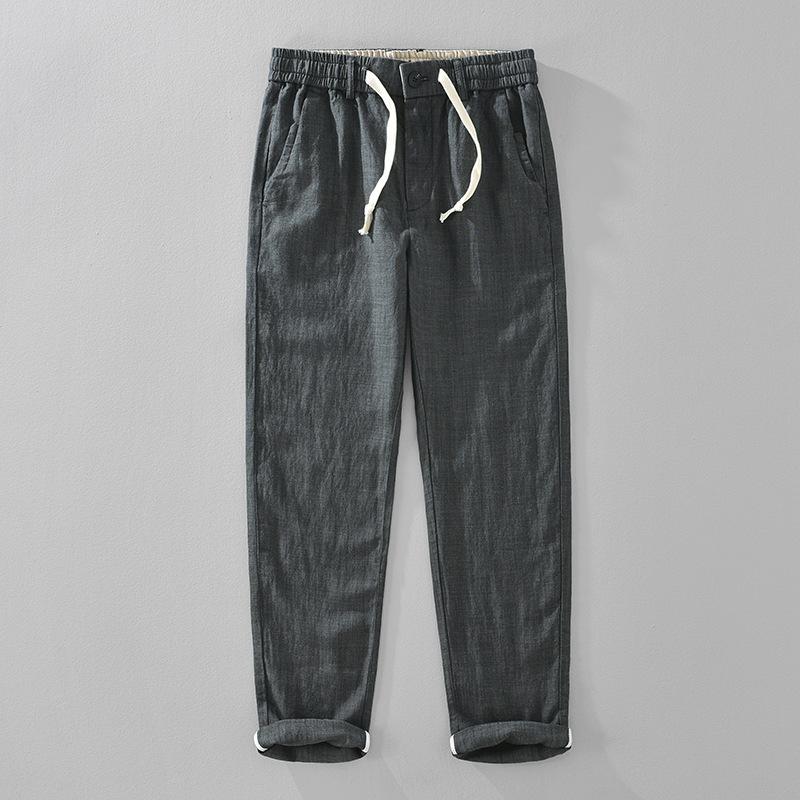 

Мужские повседневные брюки из льняной смеси в японском стиле, летние дышащие брюки XL темно-зеленого