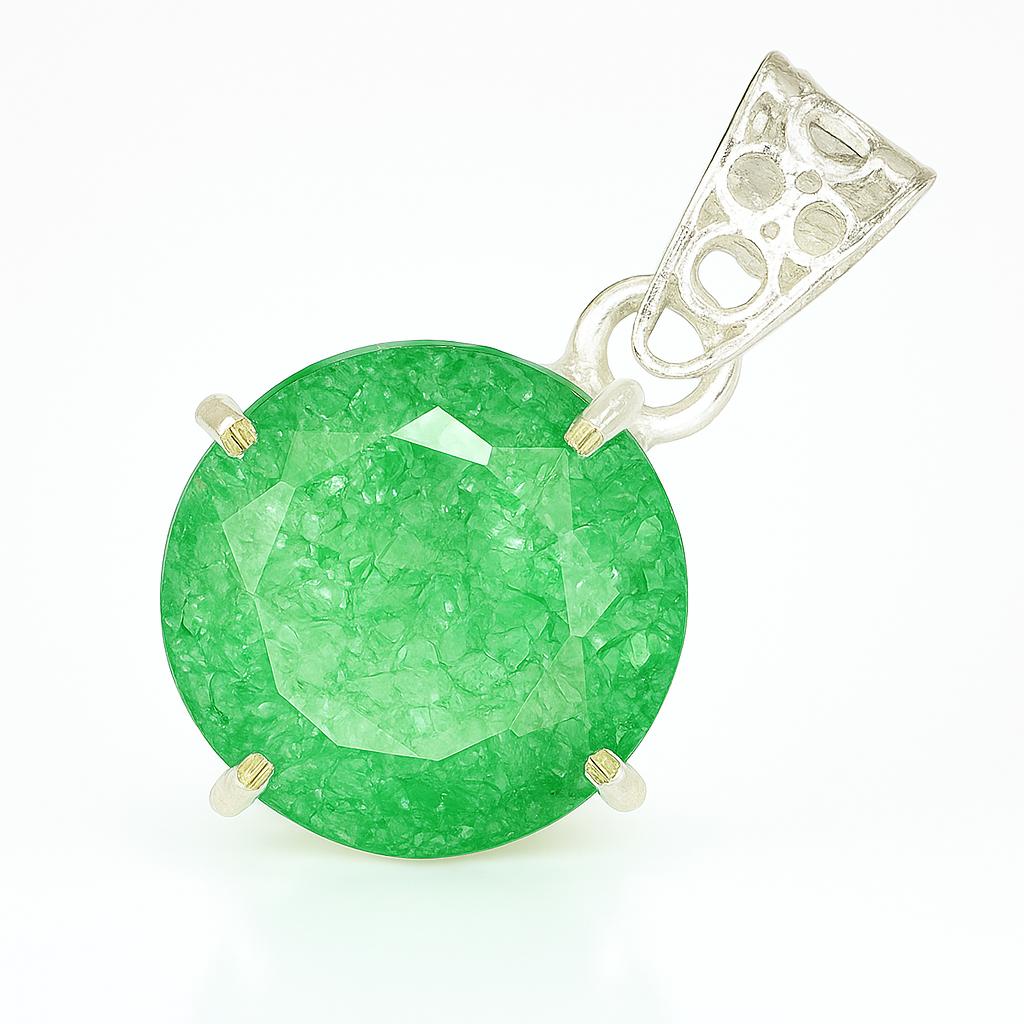 Top Quality Natural Green Emerald 35 Ct CERTIFIED Round 925 Sterling Silver Gems AI-125-NS