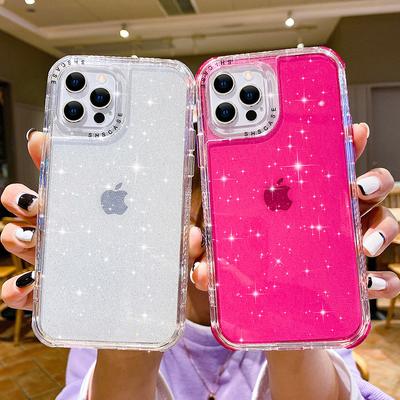 Glitter Şeffaf Darbeye Dayanıklı Tampon Telefon Kılıfı Iphone 12 11 13 Pro Max Xr X Xs Max 7 8 Artı 12 11 Pro 13 Sert Arka Kapak