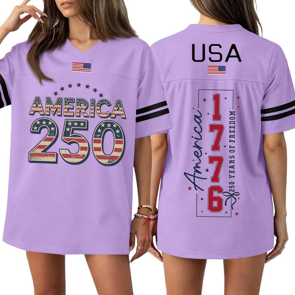 Damen Casual Mode V-Ausschnitt Sport Unabhängigkeitstag Druck Kurzarm Sport T-Shirt Top