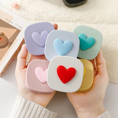 Kontaktlinsenbox Macaron-Farbe Quadratisch Herz Tragbarer Spiegel Begleitbox Reise Einfach zu tragen Aufbewahrungsbehälter