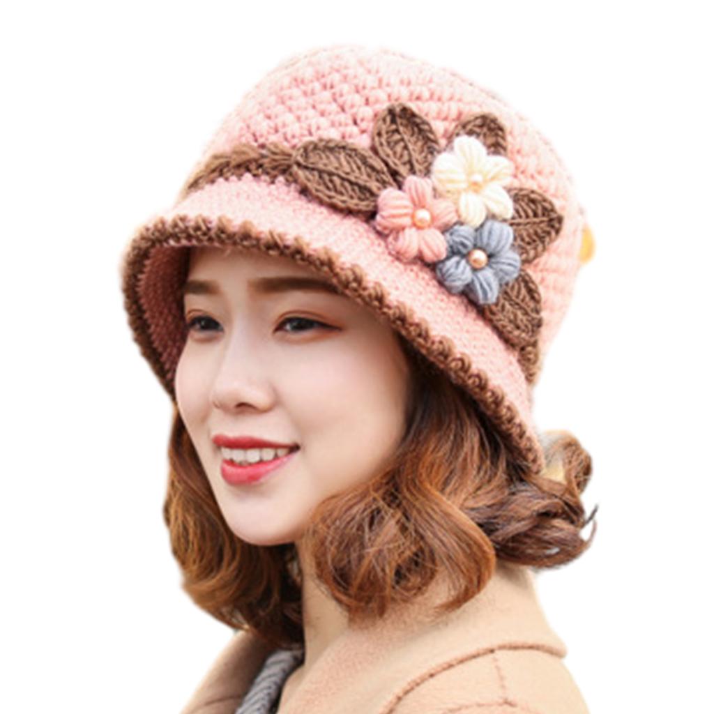 Knit Flower Bucket Hat for Woman Floppy Color Matching Weaving Wide Brim Bucket Hat Adult Teens Autumn Fisherman Hat