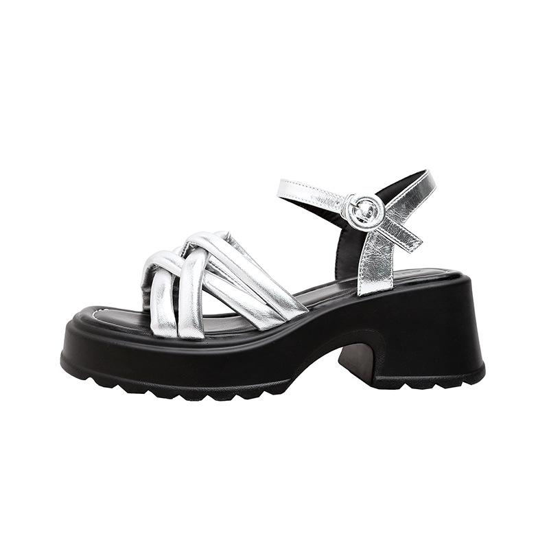 Silver Green Heightening Woven Sandals Women's Niche Women's Shoes New Open-toed Platform Versatile Roman Sandals