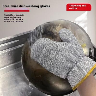 Steel Wire Dishwashing Gloves Kitchen Housework Cleaning Durable Waterproof Brush Bowl Non-Steel Wire Ball Anti-scalding Heat-insulating Brush Gloves