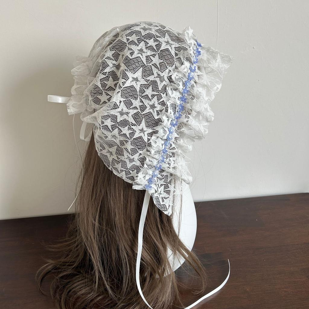 Lolita Lace Headscarf 3D Butterfly Sweet Flowers Summer Hair Wraps with Silk Scarf Triangle Scarf Hair Bands for Travel Beach