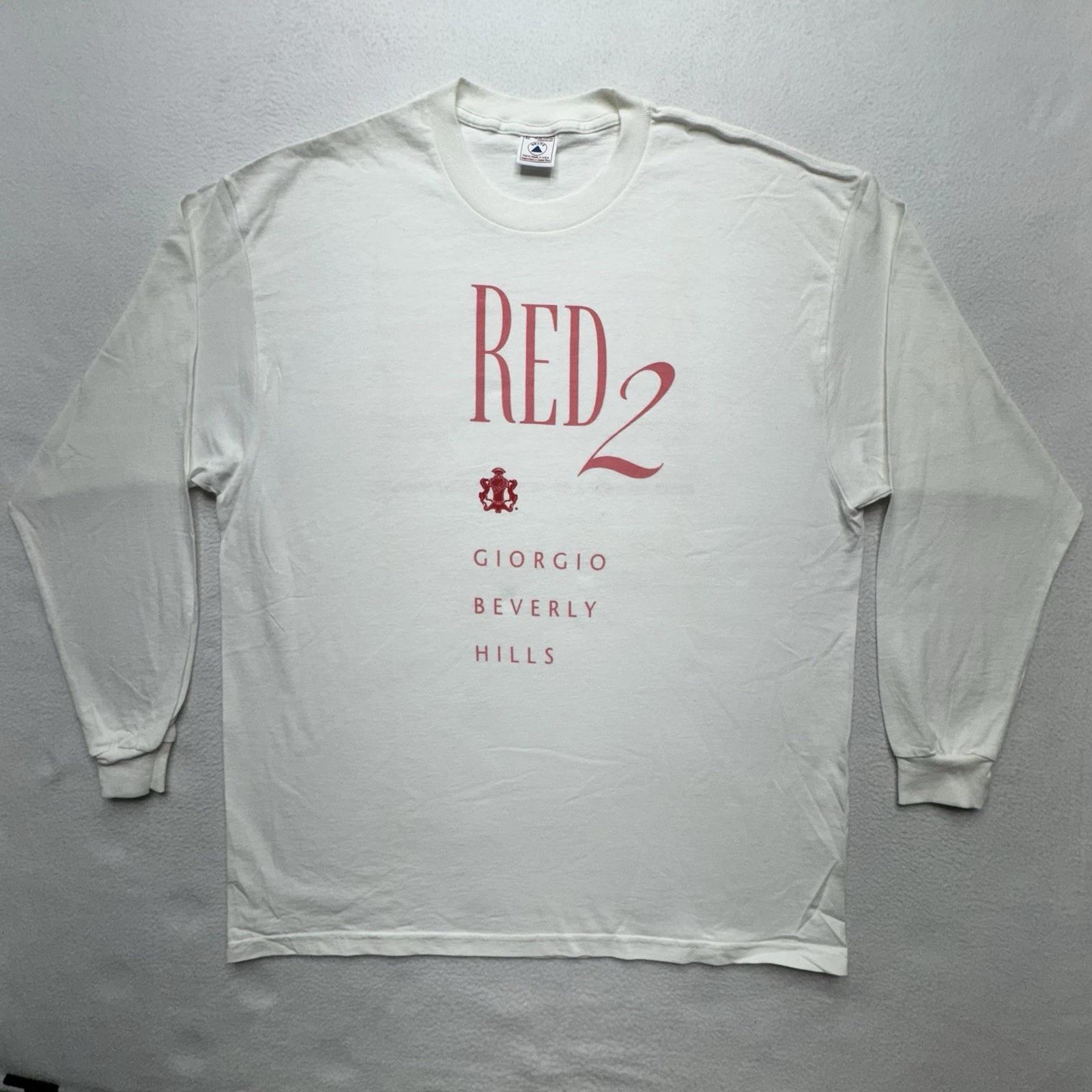 Винтажная Красная Футболка Giorgio Beverly Hills Red 2 Промо-товар с Длинным Рукавом Размер XL РЕДКАЯ 3XL