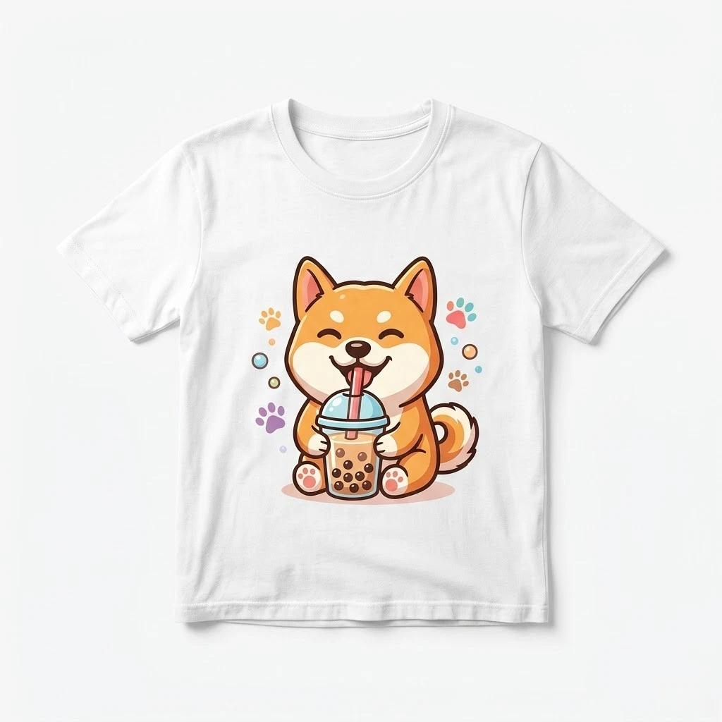 Kawaii Shiba Inu Boba Tea T-Shirt - Cute Japanese Anime Dog Lover Gift Tee XXXXL