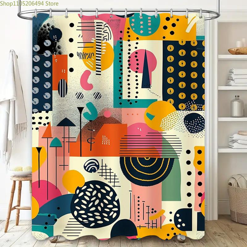 Colorful Patterned Shower Curtain Modern Design for Bathroom Decor Watercolor Print on Polyester Fabric Perfect Gift Idea