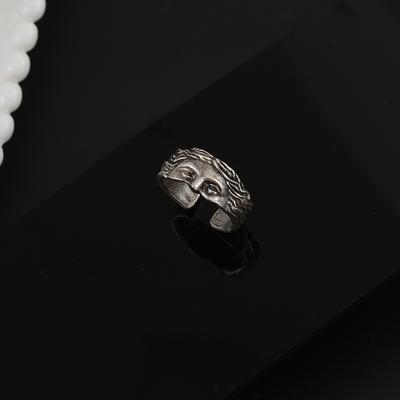 2 pièces, Bague Masque Créatif Demi-visage, pour Hommes et Femmes, Argent Rétro Mode Relief avec Anneau à Ouverture Réglable, Cadeau pour Confesser
