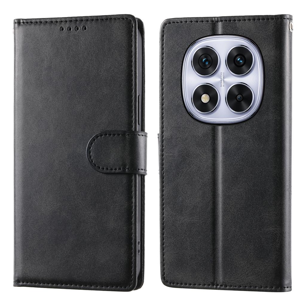 For Xiaomi Redmi Note 14 Pro 5G/Note 14 Pro+ 5G Case Stand Wallet Calf Texture PU Leather Flip Phone Cover with Wrist Strap