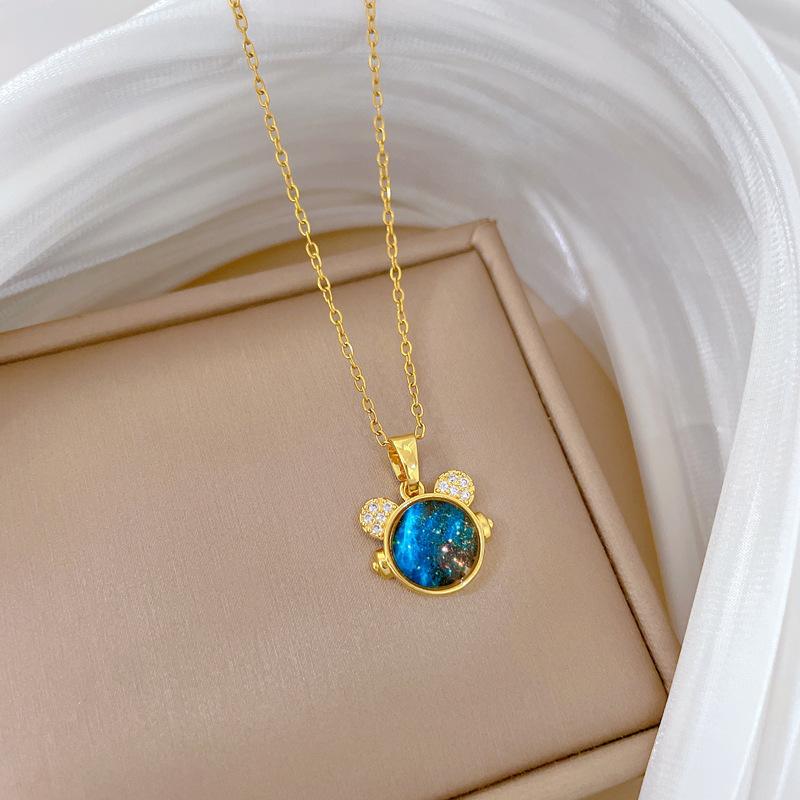 Sternenhimmel Katze Niedlich Leichter Luxus Temperament Wunderschöne Voll Diamant Halskette Damen Vielseitige Schlüsselbeinkette Titanstahlkette