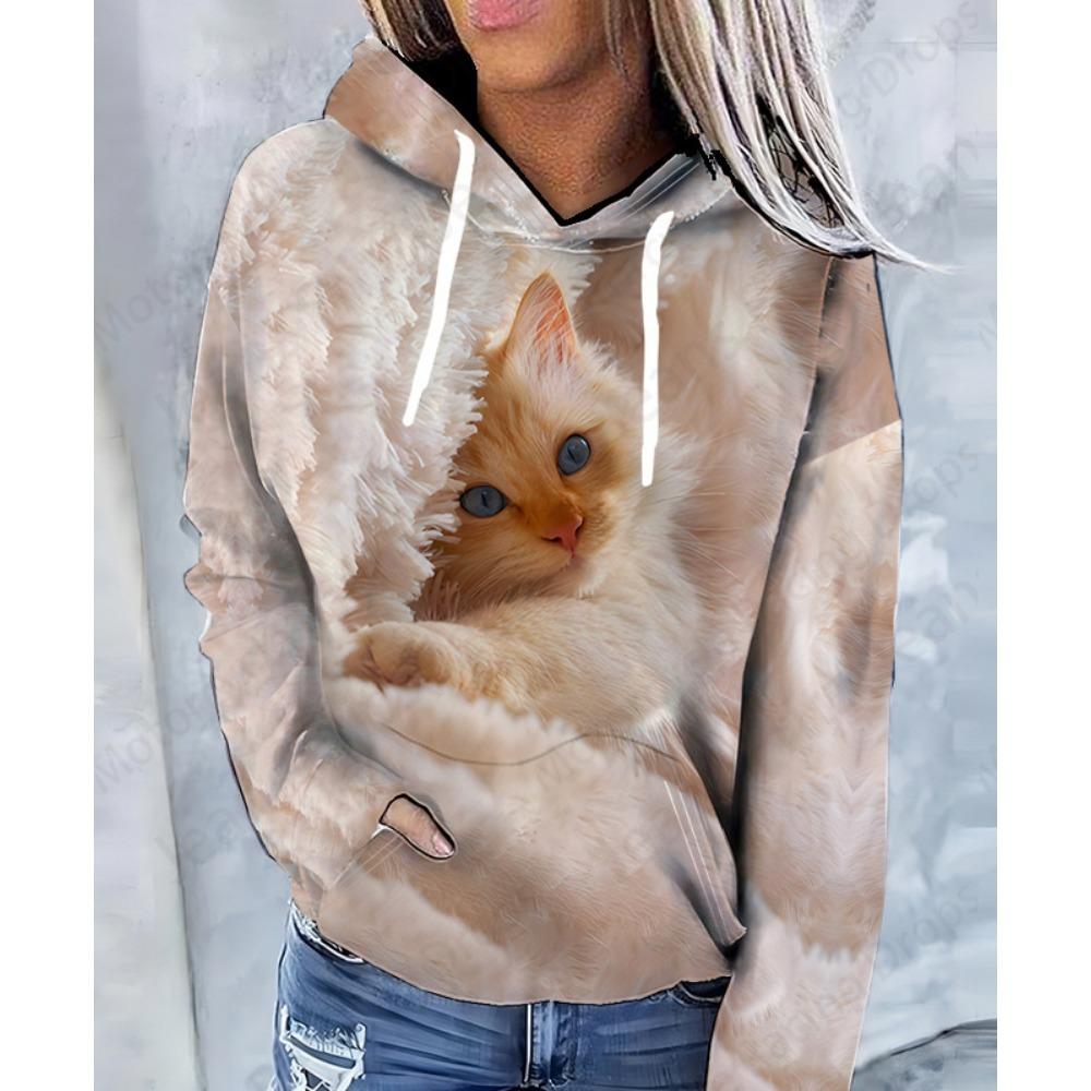 Lovely Cute Cat 3d Print Hoodie Women Fashion Oversized Women Hoodies Sweats Coat Girl Hooded Sweats Pullover Women's Clothing