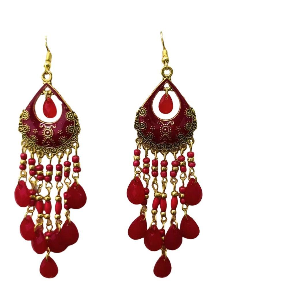 

Серьги в этническом стиле в форме сердца, полые серьги в стиле бохо, серьги-кисточки в стиле бохо для женщин красный