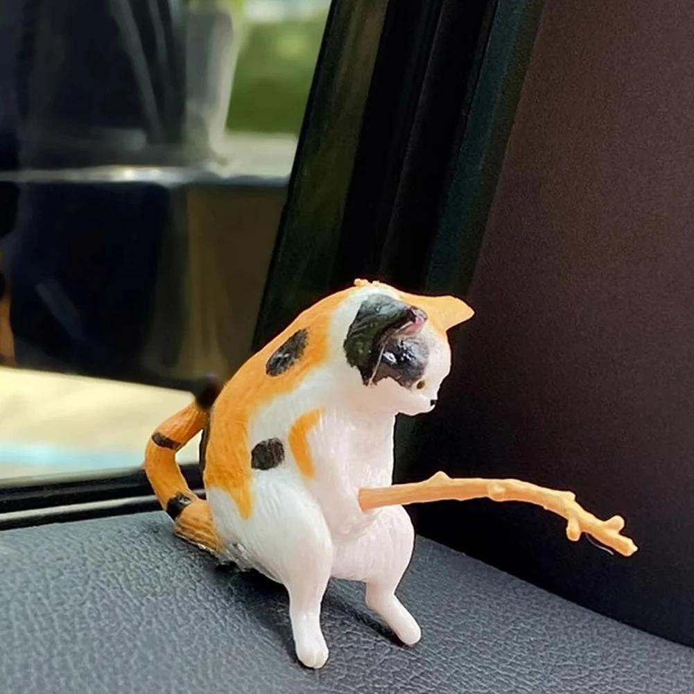 Fishing Cat Car Interior Decoration Cute Resin With Pipe Glasses Auto Rearview Mirror Pendant Air Outlet For Car Accessories