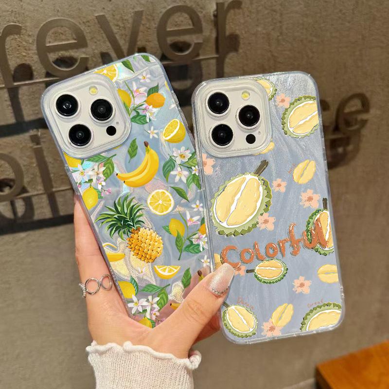 Banana Fruits Pattern Clear Soft Edge Slim Sparkling Phone Case For iPhone 16 Pro Max 15 Pro 14 13 12 11 Feather Glitter Shockproof Hard PC Back Cover